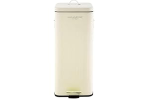 CHARLES BENTLEY Kitchen Bin, 30 Litre, Steel, Square, Retro Style, Kitchen Pedal Waste Bin, Cream, Contemporary, Aesthetic, Convenient, Side And Lid Handles, Inner Bucket, Easy Emptying (67x27cm)
