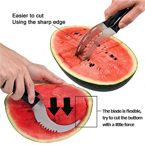 ilauke 7tlg. Edelstahl Wassermelonen Messer Gabel Obstmesser Melonenschneider Melonenmesser Entkerner Ausstecher Melonenausstecher - 2
