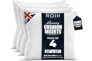 Rohi Pack of 4 Premium Microfibre Cushion Inserts 55cm x 55cm | 22x22 inch – Soft & Plump Down Alternative Filled Cushions Inner Pad – Breathable & Hypoallergenic Cushion Pads Set of 4 - White