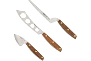 Arcos Serie Nordika - Set 3 Cuchillos de Queso - Acero Inoxidable NITRUM - Mango de Madera Ovengkol 100% natural de bosques certificados FSC®