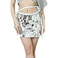 Big Sequin Short Skirt Belly Dance Hip Skirts Mermaid Hip Wrap Rave Party Dance Skirt, deal for Women and Girls