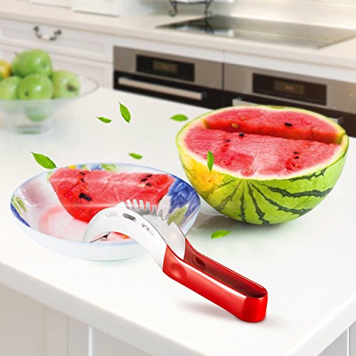 Uvistar Obstschneider Rostfreier Edelstahl Melonenschneider Obstmesser Honigmelonenschneider Leicht Watermelon Entkerner Ausstecher ( rot ) mit 4 Obstgabeln - 3