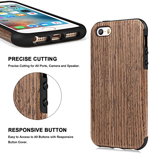 TENDLIN Funda iPhone SE Grano de Madera Silicona TPU H  brido Suave Carcasa para iPhone SE 5S 5  Rosa Negro