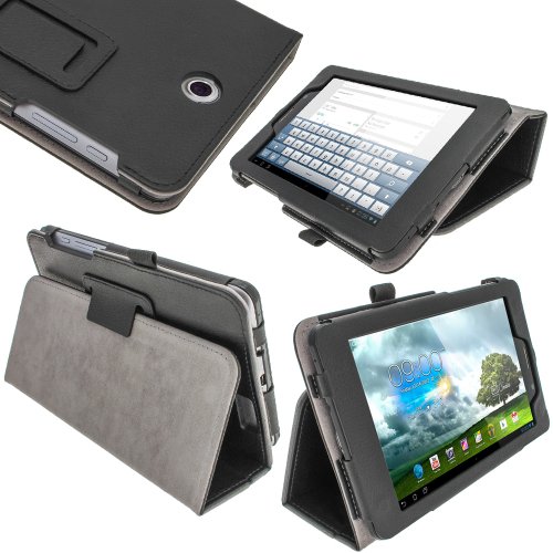 igadgitz Schwarz PU Ledertasche Hülle Folie Cover für Asus FonePad ME371MG 7" Tablet mit Multi Winkelbetrachtung Stand + Stylus Schift Halter + Displayschutzfolie