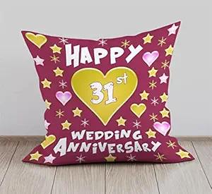 DreamVio Happy 31st Anniversary Cushion, Gift Cushion for Husband, Wife,Couples, Friends on Birthdays & Anniversaries Color : Coffee (12 x 12 inch)