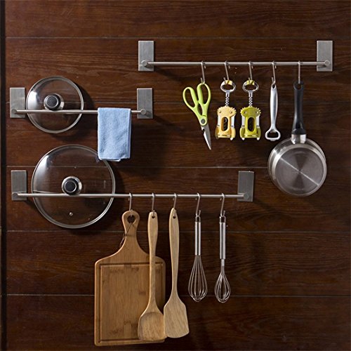 ToHa 3M Selbstklebender Handtuchstange Handtuchhalter Ohne Bohren gebürstetem Edelstahl 40cm, Einschließlich 5 Haken - 6