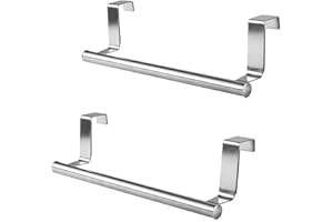 FEBBYA Portasciugamani da Porta Senza Forare,2 Pezzi Appendino per Strofinacci Cucina e Asciugamani Bagno,Acciaio Inossidabile,Sospeso,per Armadio,Cassetto,Parete (23cm,Argento)