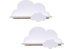 HAOMIAN 2Pcs Cloud Shelves for Children’s Nursery Or Bedroom,Kids Nursery Room Shelves,Floating Bedroom Baby Book Shelf Storage Shelf, Cloud Floating Wooden Shelf Wall Decoration,White