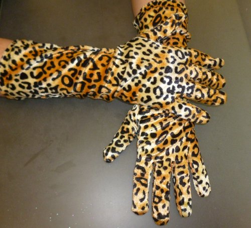 MRS CHRISTMAS Velvet Feel Long Length Leopard Print Gloves -Tiger/Animal Fancy Dress (HW216)