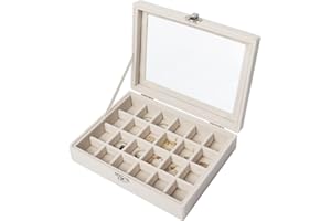 Nideen 24 Grids Earring Storage Organiser, Velvet Jewellery Box Earring Box, Jewellery Storage Display Box for Rings, Earrings, Charms, Pendants, Beige
