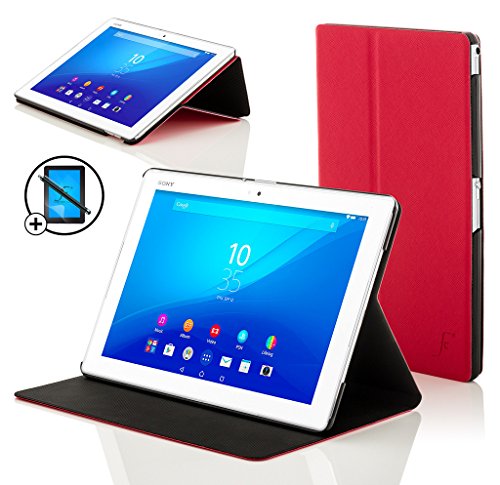 Forefront Cases® Neue Leder Hülle / Tasche / Case / Cover für Sony Xperia Z4 Tablet-PC (25,6 cm 10,1 zoll) SGP771 (Juni 2015) - Rundum-Geräteschutz und intelligente Auto-Sleep-Wake-Funktion mit 3-JAHRES-GARANTIE VON FOREFRONT CASES - inkl. Eingabestift und Displayschutz