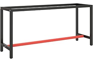 Homgoday Ameublement cadre de bureau noir et rouge mat 170 x 50 x 79 cm métal, table de travail pour garage atelier