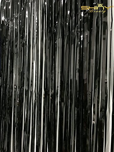 shinybeauty Lametta Folie fringe-backdrop-9ftx8ft-Schwarz Metallic Folie Fransen Vorhang/Foto Hintergrund/Aufhängen Lametta für Gardinen (Pack von 3) (Schwarz) - 3