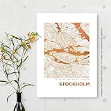  Design Kunstdruck Stadtkarte Stockholm in Kupfer Gold Roségold Silber Metallic Folie, Wandbild in DIN A3 A4, Geschenk-Idee Einrichtung