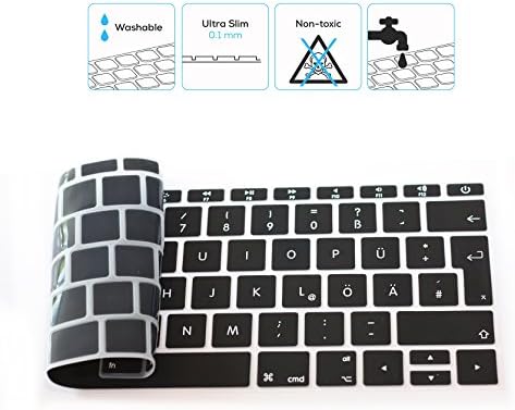 Keyboard protector for MacBook Pro 13 inches, 15 inches (from 2016) with a Touchbar, QWERTZ (German layout) silicone laptop, notebook keyboard film, black  Für Macbook ohne Touchbar