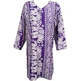 Mogul Interior Womens Animal Printed Kurta Tunic Summer Dress (Purple-1)