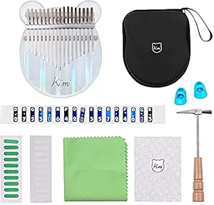 Molioon Kimi Kalimba Reflects Colored Light Thumb Piano 17 Keys with Care kit Tuner Hammer Gig Bag Transparent Cute Figer Piano Acrylic Kalimba Mbira Gift for Kids Adults Beginners Professional