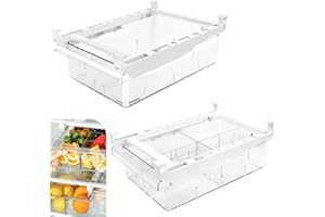 CAREDGO 2 Cassetti per Frigorifero Estraibili Organizer per Frigorifero Cassetto per Frigorifero Trasparente Cassetti Contenitore per Frigorifero con Maniglia per Verdura Frutta