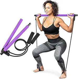 Wearslim Professional Pilates Stick Fitness Bar, Exercise Resistance Band For Home & Gym Total Body Workout, Portable Toning Tube Bar Kit with Adjustable Foot Loop For Body Fitness Squat, Yoga, Stretch
