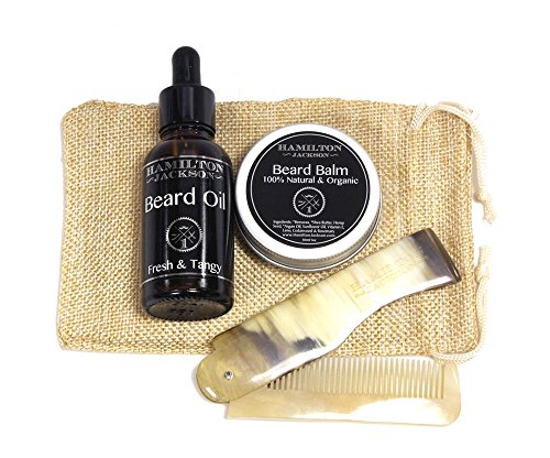 Beard Balm Set With Beard Conditoner Oil & Wax & Real Horn Beard & Mustache Folding Comb and Drawstring Bag - Conditioning Natural Organic - Shea Butter, Hemp Seed Softening Conditioner for Men Handcrafted in London In Gift Box