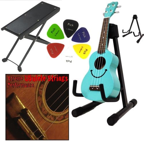 A Tripod for Ukulele Acoustic Guitars And Stringed Instruments with Adjustable System + Guitar Foot Rest + Ukulele String Set with 6 Picks