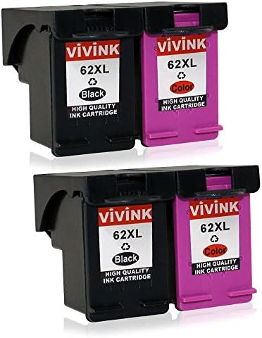 VIVINK 4 Pack 62XL High Yield Black Colour Remanufactured Ink Cartridge for HP ENVY 5640 5642 5643 5660 5661