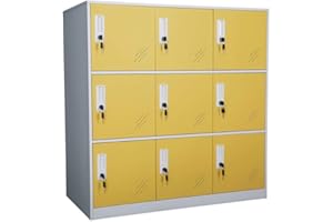 MECOLOR School Locker for kids, Metal Home Cabinet Organizer with Lock, Half height Cabinet Locker(YE, 9D)