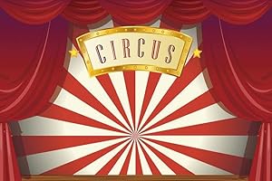 Renaiss 1.5x1m Zirkus Karneval Hintergrund Rote Vorhangstreifen Fotografie-Hintergrund Karnevalsnacht Partydekorationen Kindergeburtstag Kuchen Tisch Banner Babydusche Studio-Foto-Requisiten