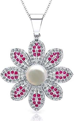 ONECK Silver Necklace Women Jewellery Sunflower 925 Sterling Silver Freshwater Pearl 5A Cubic Zirconia Crystal Pendant Necklace Box Chain 45cm with Exquisite Jewellery Gift Box Valentine's Day Gift