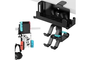 JDGPOKOO Rotatable Holder for Nintendo Switch, Under Desk Clamp with Controller Stand Headphone Hanger for Nintendo Switch OLED, Headphone & Controller Holder