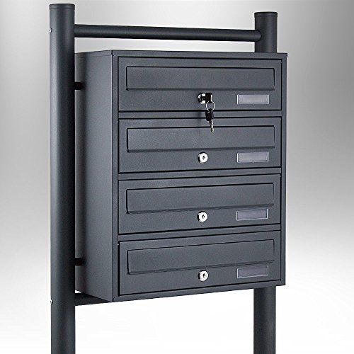 Preisvergleich Produktbild BITUXX® Stand-Briefkastenanlage Postkasten Letterbox Mailbox mit 4 Fächer Dunkelgrau