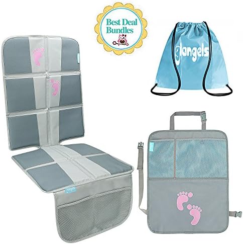 Child Car Seat Protector- Enhanced Padded Booster Seat Cover for Vehicles-Waterproof Seat Protectant for Baby or Toddler-Extra Large Storage Pocket-Prevents Dirt and Damage (Grey)
