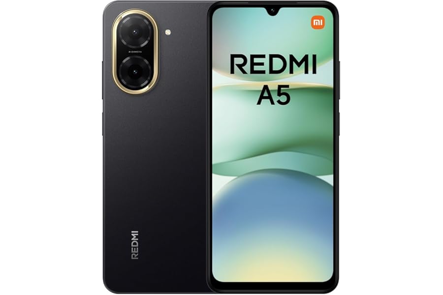 Redmi A5 Smartphone, 4+128GB, Black, Dual Camera with AI 32MP, Large Battery 5200mAh (Typ), Powerful Octa-Core Processor, 6.88 Inch Immersive Display 120Hz (Charger Not Included)