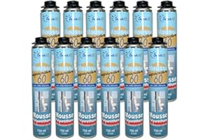 Dstock60 - Ensemble de 12 mousses expansives 750 Ml - Mousse polyuréthane professionnelle - Isole, colle et rebouche - Mousse pistolable - Extérieur et intérieur -