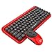 Produktbild Wokee K800 2-in-1 Retro Stil Wireless Desktop Keyboard Mouse Combo Set,2,4 GHz,84 Rot Runden Aufgehängten Tastenkappen für Windows,Laptop,PC
