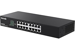 ‎TENDA Tenda Przełącznik 16-portowy Gigabit LAN Switch (Plug-and-Play Ethernet Switch, przełącznik sieciowy 19 cali, montaż w stelażu, bez wentylatora, metalowa obudowa, czarny) (TEG1016D)