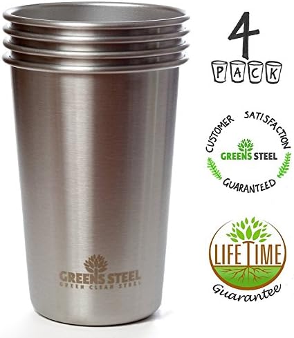 17oz 500ml Stainless Steel Cups Unbreakable Canteen Set - Great for Indoors, Outdoors, Camping - Kids and Baby Friendly - Food Grade Steel, BPA / Lead Free! (4 Pack)