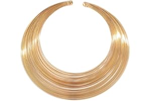 MAJALE - Gargantilla Rígida de Alambre Dorado o Plateado - Choker de Hilo de Alambre con Vueltas - Collar de Alambre Dorado para Cuello - Chapado en Oro y Plata