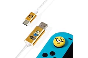 Numskull Official Despicable Me 4 Minions LED USB Type-C Cable and Thumb Stick Grips - 1.5m Fast Charging Lead - Compatible with Xbox Series X|S, PlayStation 5, Nintendo Switch