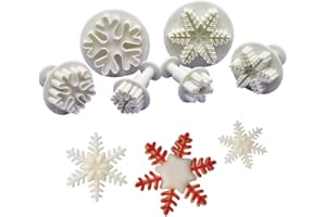 CONGGUAN 6-Piece Plastic Snowflake Cookie Cutter Set - Fondant Cake Decoration Plunger Molds for Icing and Party Snowflake Designs