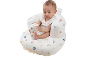 BOHEMIABY Inflatable Baby Chair for 3-36 Months, Portable Blow Up Baby Chair Built-in Air Pump, Soft Back Support for Toddlers Learning to Sit & Feeding, Indoor & Outdoor Use(Ocean)