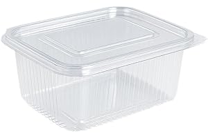 Inoverse 100x Rechteckbecher mit anhängendem Deckel – 500 ml – Klare Eckig Salatbecher aus PET, Plastikbehälter, Feinkostbecher, Verpackungsbecher für Lebensmittel