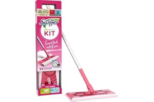 Swiffer Kit de Limpieza para Polvo seco, 1 trapeador Rosa + 8 paños Secos + 3 paños húmedos, Captura y atrapa el Polvo y el Cabello, Elimina la Suciedad y Las bacterias, para Todo Tipo
