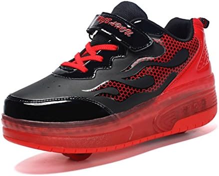 Kids Shoes With wheels Lights For Girls Boys 2 Roller Shoes Skateboard Shoes Roller Skate Shoes Sport Running Trainers Sneakers With Rollers For Kids Black 34