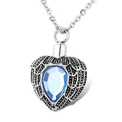 HOUSWEETY-Angel-Wing-Blue-Birthstone-Pet-Memorial-Urn-Necklace-Stainless-Steel-Waterproof-Cremation-Jewellery