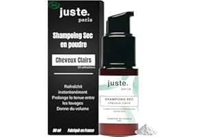 JUSTE PARIS Juste.Paris Shampoing Sec Poudre Bio Sans Aérosol - Cheveux Clairs - 50 utilisations - Absorbe le Sébum, Redonne Volume et Douceur – Parfum Yuzu - Fabriqué en France