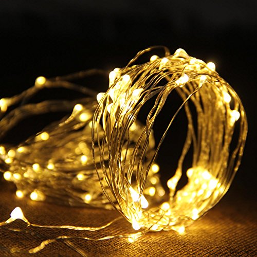 Preisvergleich Produktbild Telckabel 10M Kupferdraht Lichterkette mit 100er LEDs IP67 Wasserdichte Lichterkette mit Batteriebetrieb, für Innen und Außen (Warmweiß)