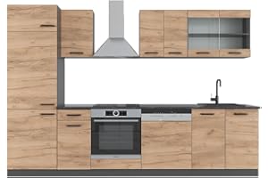 Vicco Mueble de Cocina R-Line, Oro Power Roble/Antracita, 300 cm sin encimera