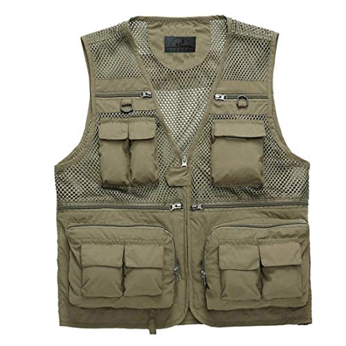 Men's Fishing Vest Waistcoat Jacket Coat with Mesh Breathable Openwork Camouflage for Journalist Photographer