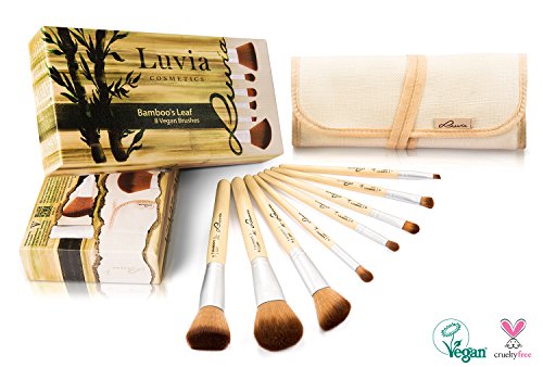 Luvia Cosmetics - Bamboo's Leaf - Make-Up Pinsel-Set aus nachhaltigem Bambus mit 8 Pinseln und praktischer Aufbewahrungstasche aus Leinen Ð Echtes Taklon Haar - Vegan und für Tierhaarallergiker geeignet